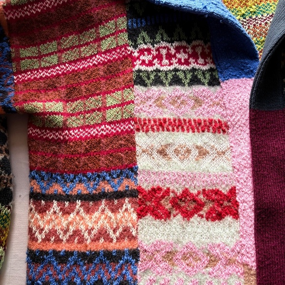 Anthropologie Boho Abstract Multicolor Patchwork Open Cardigan Sweater 1X/2X - Picture 10 of 16